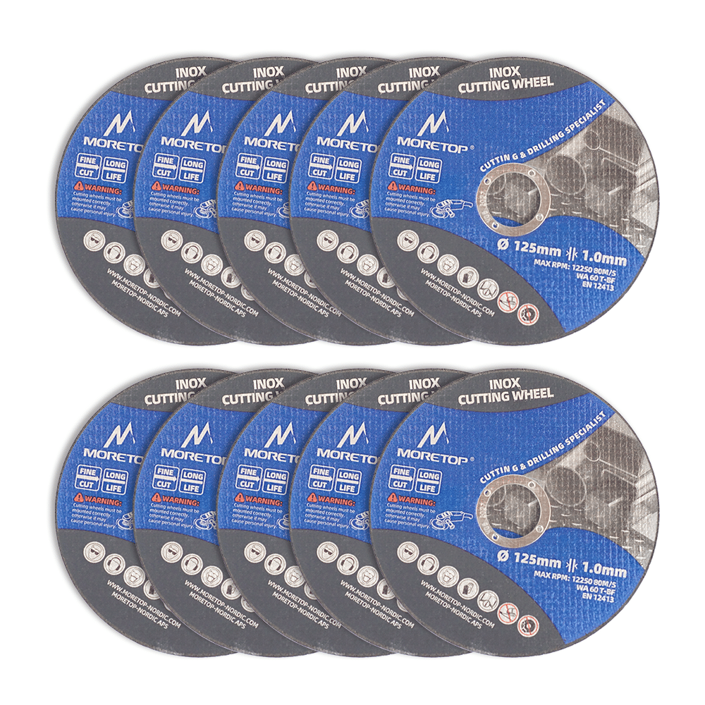 10 stk. INOX Skæreskiver 125 mm x 1 mm. Varenummer: MCAW-C12510A