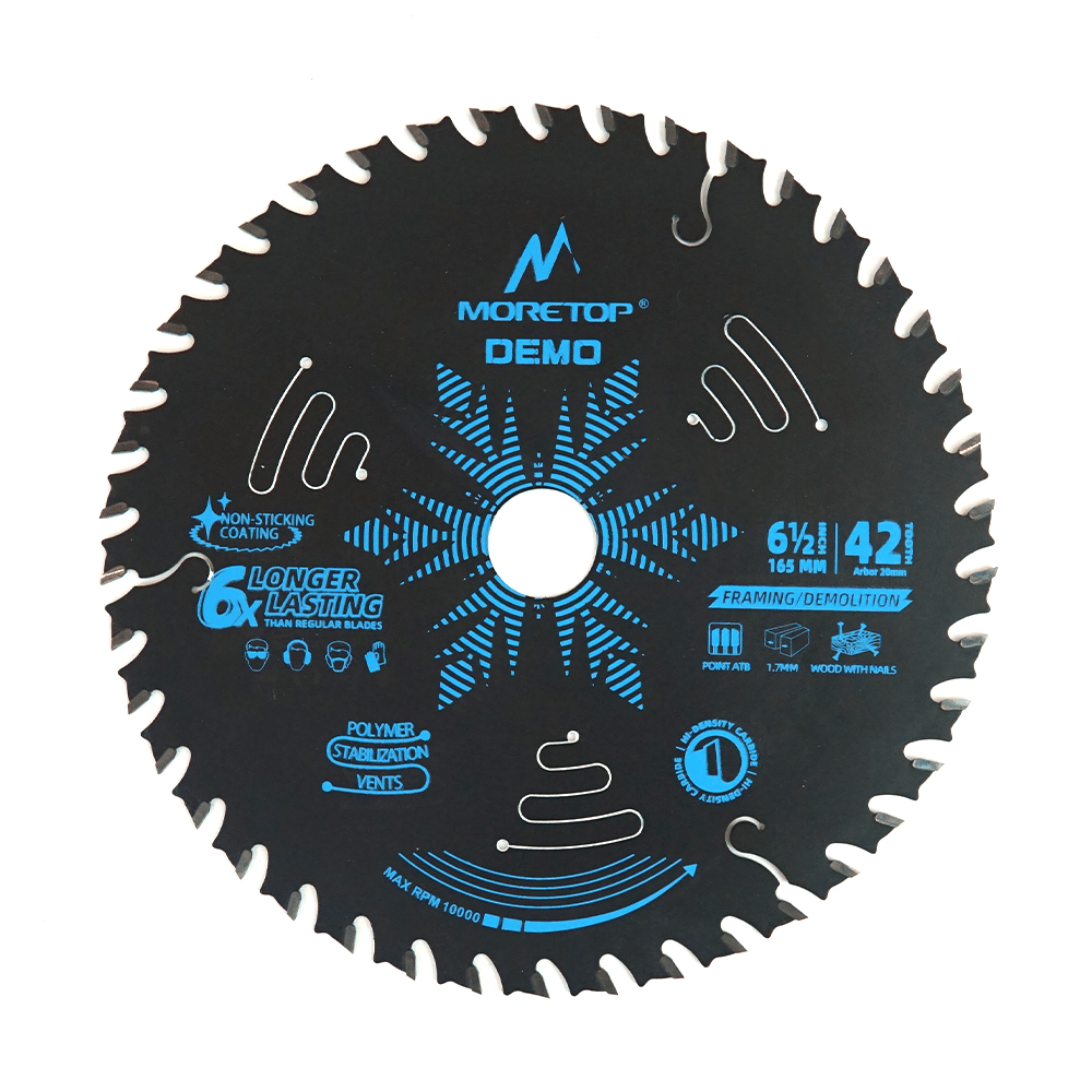 Demolition 165 mm 42 tands rundsavsklinge til træ, laminat m.m. Tåler søm og skruer. Varenummer: MCCB-D165T42A