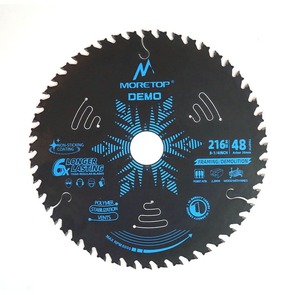 Demolition 216 mm 48 tands rundsavsklinge til træ, laminat m.m. Tåler søm og skruer. Varenummer: MCCB-D216T30A
