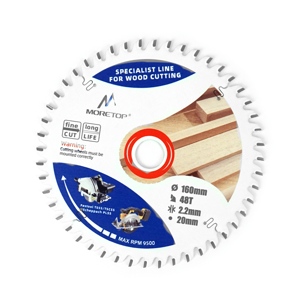 Teflonbelagt 160 mm, 48 tands præcisionsrundsavsklinge til træ. Varenummer: MCCB-P160T48A