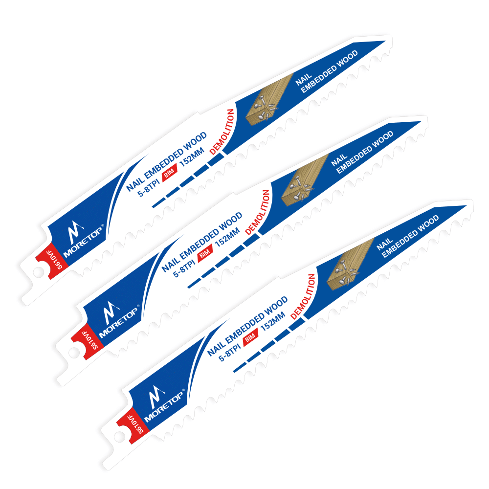 3 stk. Bimetal bajonetklinger til træ med søm, samt metal. Længde 152 mm. Varenummer: MCRB-S610VFA