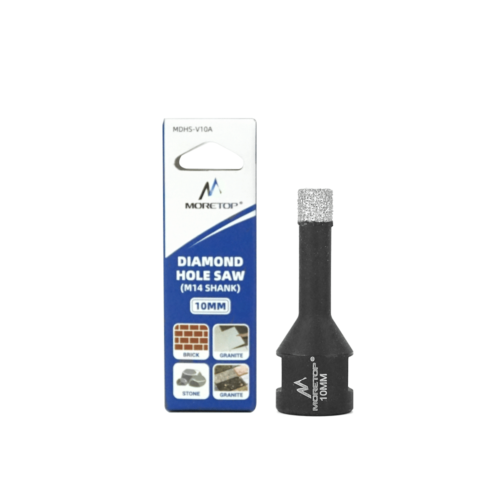 10 mm vacuumloddet diamanthulsav med voksfyldt kølemiddel. 14 mm gevind for vinkelsliber. Varenummer: MDHS-V10A